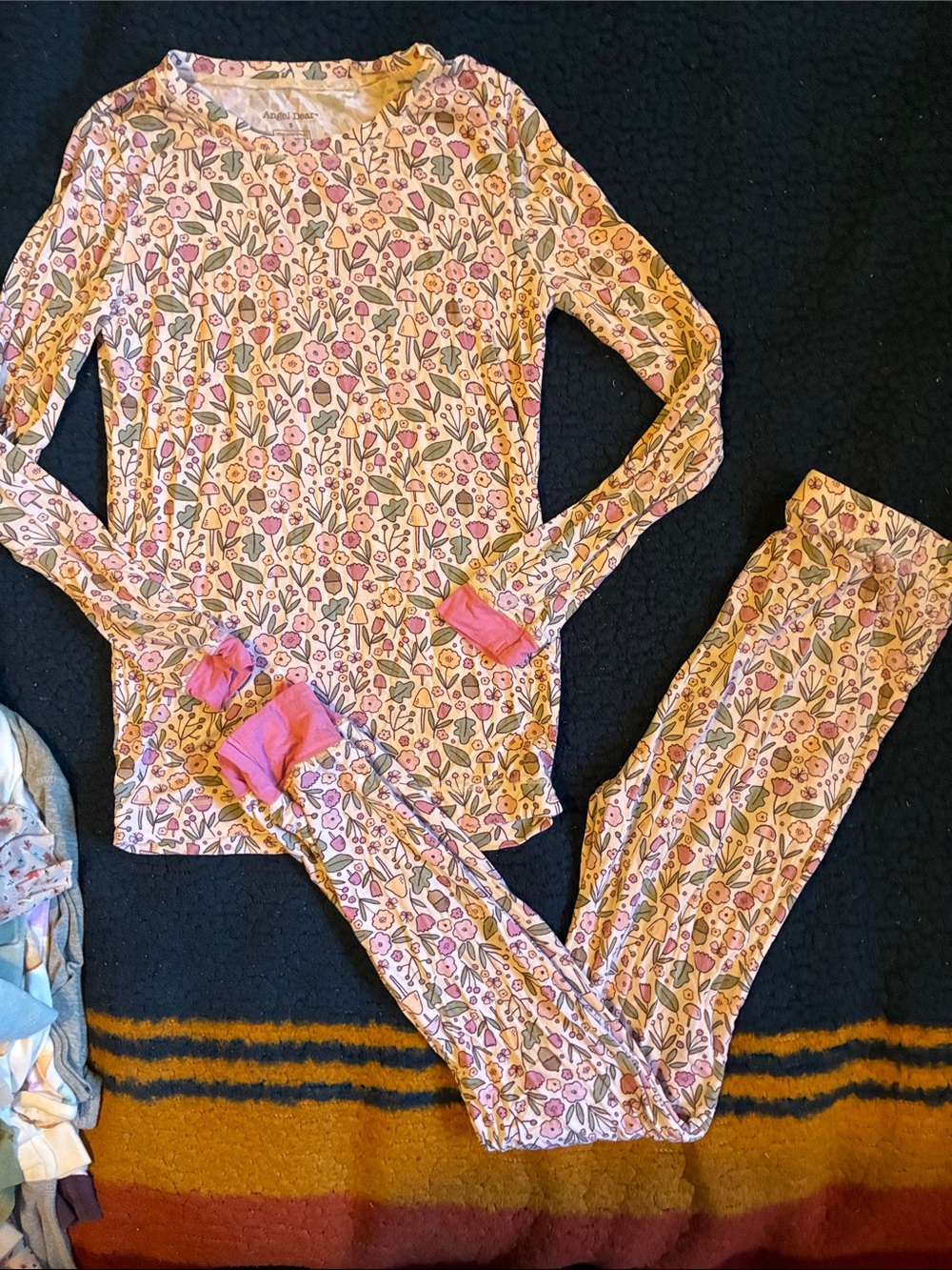 Angel Dear Pink Floral Long Sleeve Pajama Set with Green Accents